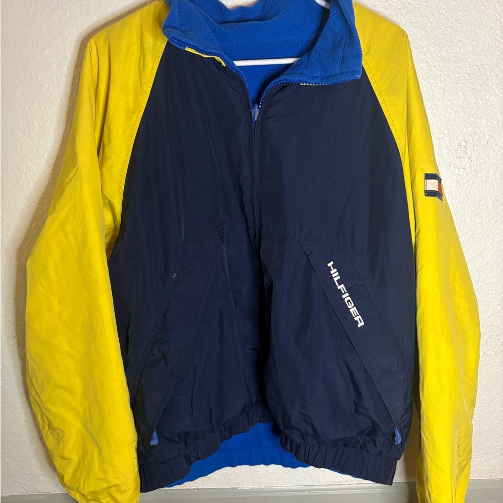Vintage Tommy Hilfiger Colorblock Jacket – Navy & Yellow (No Size Tag) Large